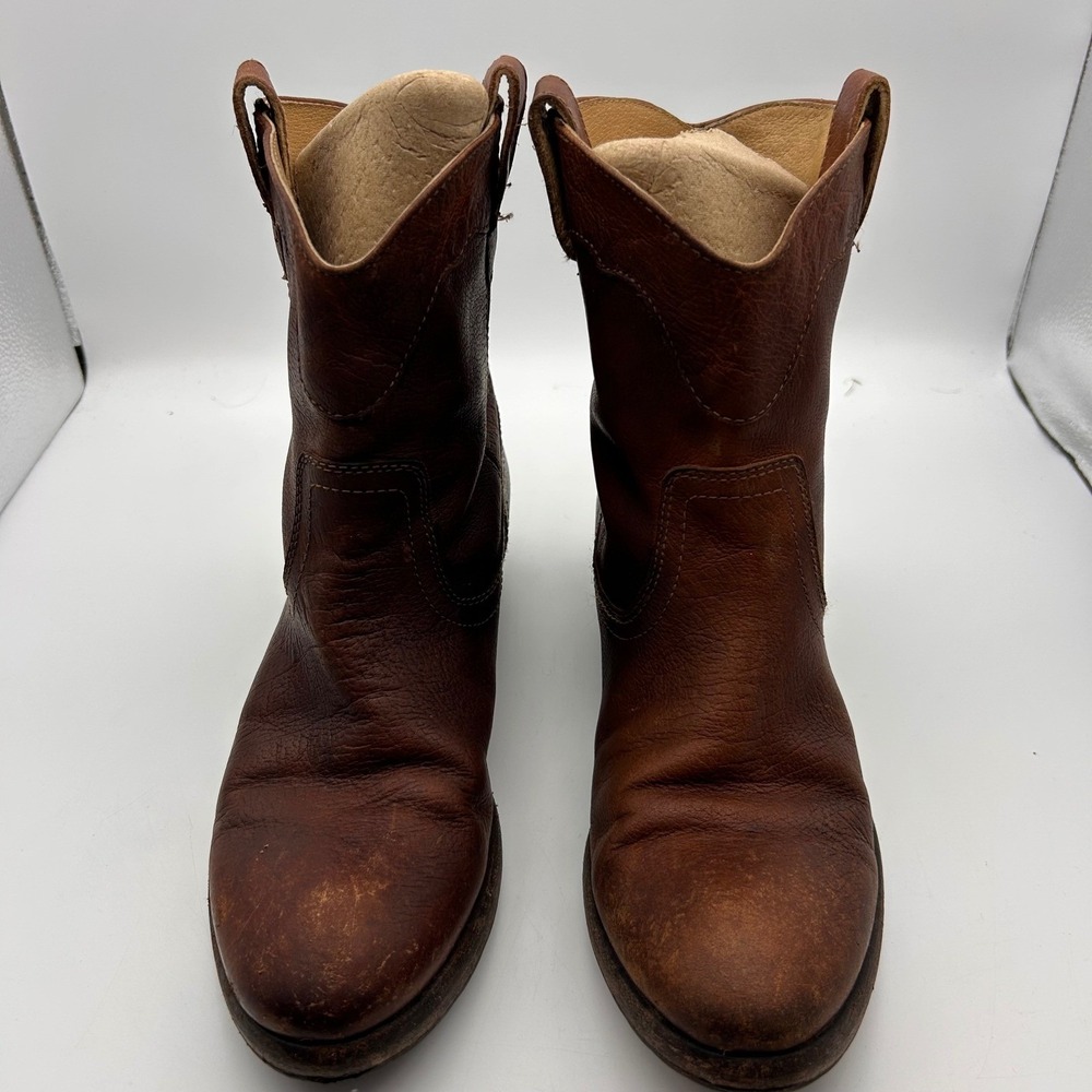 Frye 76213 Brown Leather Western Cowgirl Boots Womens Size 6 B Pull On Stacked